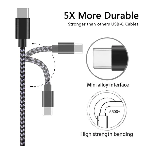 Vista 4 de Cable USB C, cables de carga USB A a tipo C trenzados de nailon de alta calidad [paquete de 5, 3/3/6/6/10 pies], cable de carga tipo C para teléfono