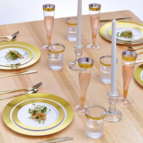 Vista 2 de SILVER SPOONS Elegantes platos de postre desechables para fiestas – (10 piezas) juego de vajilla desechable resistente de 7.5 pulgadas, platos