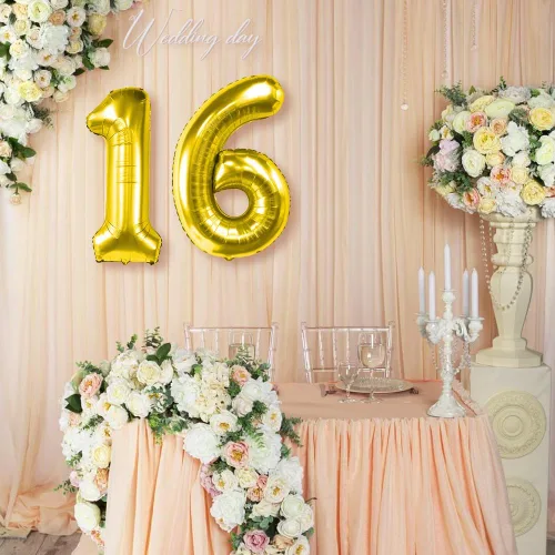 Vista 6 de Globos de 16 globos de 40 pulgadas, globos de cumpleaños de 16 años, decoraciones doradas de 16 cumpleaños para mujeres, él y ella, globos gigantes