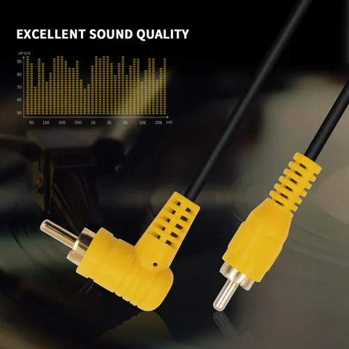 Vista 4 de Duttek Cable RCA de ángulo recto de 5 pies/4.9 ft, estéreo de 90 grados macho a macho con puerto chapado en oro 4K para amplificadores, cine