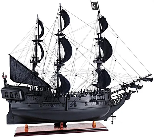 Vista 4 de Old Modern Handicrafts Modelo de barco pirata Black Pearl con vitrina de piso, grande, hecho a mano en cientos de horas, 40 pulgadas de largo x 13.8