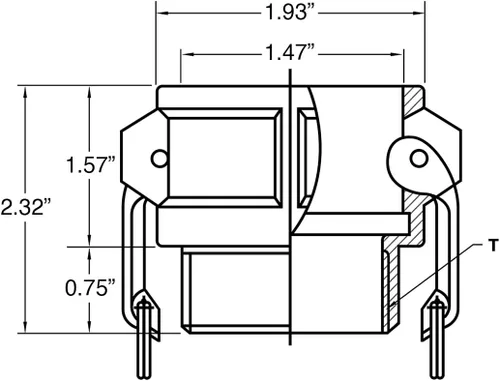Vista 2 de Gloxco Tipo D de aluminio leva y ranura de manguera de conexión, 1" Camlock hembra x 1" NPT hembra (CAM-10-D-AL)