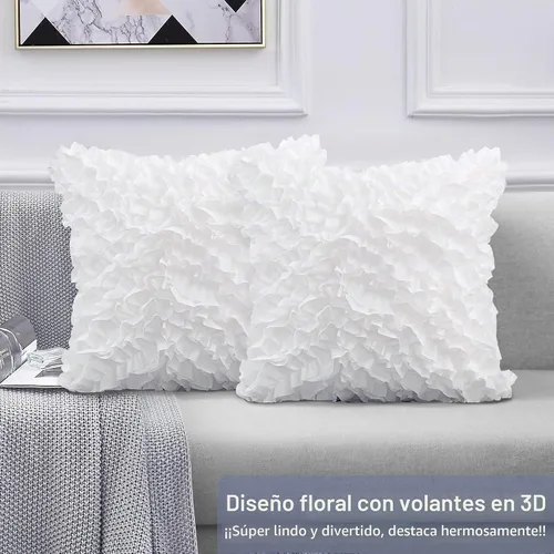 Vista 3 de Leeden 18x18 Fundas de almohada, juego de 2 fundas de almohada, funda de cojín decorativa estilo granja, funda de almohada 3D hecha a mano con Blanco