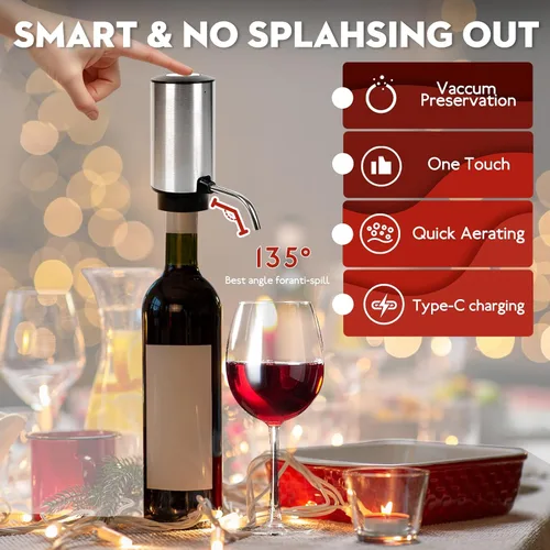 Vista 4 de Aireador eléctrico de vino vertedor dispensador automático de vino bomba con tubo retráctil para oxidación instantánea de un solo toque, decantador