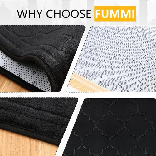Vista 5 de FUMMI Alfombra de oración musulmana, antideslizante, suave, islámica, para hombres y mujeres, elegante Janamaz con cuentas Tasbih (negro)