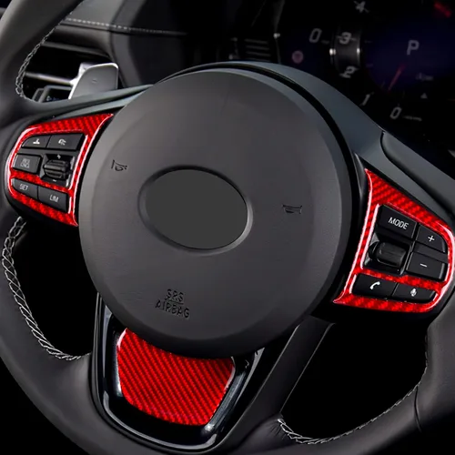 Vista 5 de AIRSPEED Adhesivo decorativo para volante de automóvil, marco de botón de fibra de carbono, para Toyota Supra GR A90 A91 MK5 2019-2022, rojo