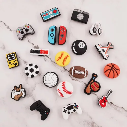 Vista 4 de 25 o 30 piezas de dijes para zapatos deportivos para niños y hombres, para videojuegos, camping, pesca, zuecos, decoración de zapatos, accesorios