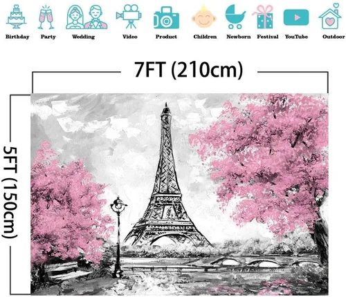 Vista 4 de Telón de fondo de fotografía de París, torre Eiffel, fondo de paisaje de ciudad europea, tapiz rosa para colgar en la pared, decoración para sala