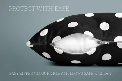 Vista 6 de Funda de almohada rectangular de felpa con diseño de lunares blancos y negros, con cremallera, un lado, impreso, 12 x 16 pulgadas, funda de cojín