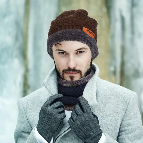 Vista 6 de Conjunto de gorro de invierno con forro polar y bufanda para hombres y mujeres, 3