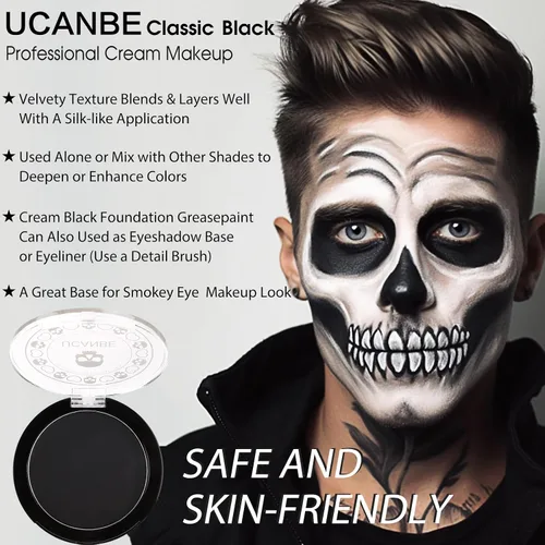 Vista 3 de UCANBE Base de maquillaje facial y corporal en crema negra, pintura de grasa profesional no tóxica, paleta de pintura facial para Halloween