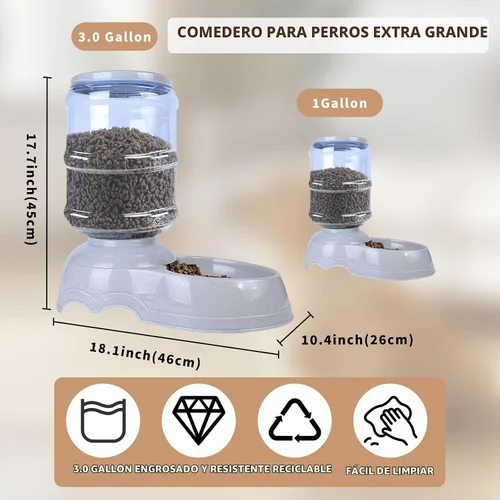 Vista 3 de Comederos automáticos para perros, dispensador de alimentos por gravedad de 3 galones para perros grandes, comedero automático para perros de razas