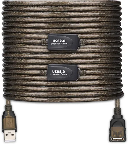 Vista 18 de Cable de extensión USB 2.0 tipo A macho a hembra repetidor activo de 50 pies, alta velocidad 480 Mbps Transparente negro