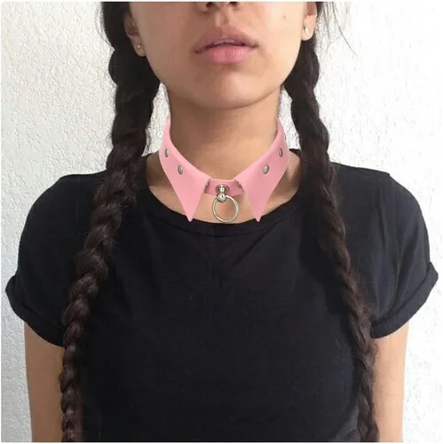 Vista 5 de Urieo Gothic PU Leather Chokers Black Studded Collar Choker with Ring Rock Choker Necklaces Adjustable Nightclub Party for Women and Girls
