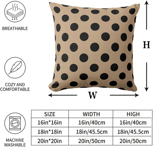Vista 2 de Fundas de almohada de lunares negros sobre beige de 16 x 16 pulgadas, fundas de almohada decorativas rústicas y cuadradas para decoración del sofá