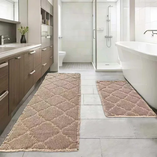 Vista 10 de ZALL Tapete de baño de punto gofre, súper absorbente, antideslizante, color marrón, 17 x 24 pulgadas, patrón geométrico de diamante, lavable a