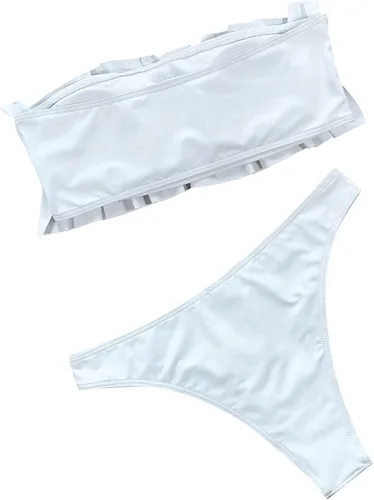 Vista 2 de GIANTHONG Conjunto de bikini de dos piezas para mujer, ajuste delgado, traje de baño de bikini con estampado floral, traje de baño suave para playa