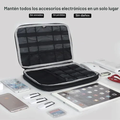 Vista 6 de Organizador de equipaje con doble capa para viajes BUBM, para llevar dispositivos y accesorios electrónicos., Negro, 2 capas L