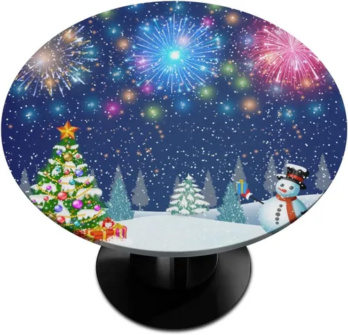 Vista 14 de Mantel redondo ajustable para árbol de Navidad de 36 a 42 pulgadas, diseño de copos de nieve, impermeable, lavable, con bordes elásticos, decoración