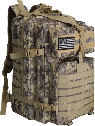 Vista 10 de WOLT Mochila táctica para hombres 45L, mochila militar grande de 3 días, mochila de asalto Molle Rucking mochila senderismo supervivencia, negro
