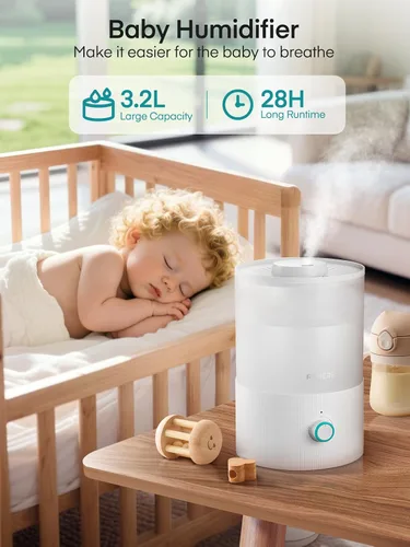 Vista 2 de FOHERE Humidificadores para dormitorio, humidificador ultrasónico de niebla fría de llenado superior de 3.2L para habitaciones de bebés y plantas