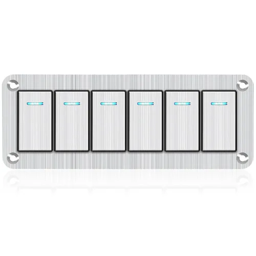 Vista 32 de Panel de interruptor basculante de aluminio de 2 vías, impermeable, precableado con retroiluminación azul, interruptor de palanca