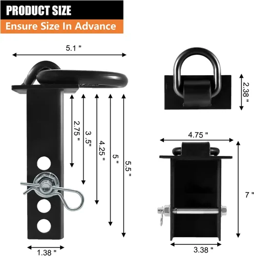 Vista 2 de Paquete de 4 anillos en D de bolsillo para estaca para remolque, sujeciones resistentes 18200lbs, anclaje de anillo en D de 1/2 pulgada, accesorios