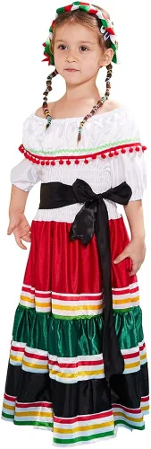 Vista 3 de Megartico Vestido largo tradicional mexicano de Halloween para niñas, disfraz clásico de baile
