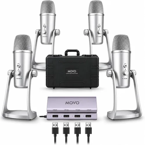 Vista 11 de Movo - Paquete de equipo de podcast USB para 4 personas, 4 micrófonos de condensador, Hub y estuche Negro