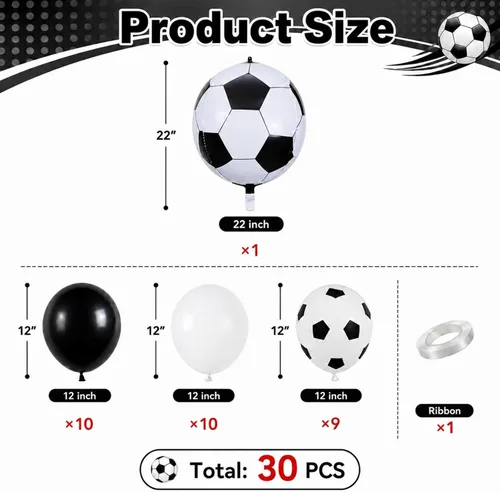 Vista 2 de Globos de fútbol, globos de látex blanco y negro de 12 pulgadas con balón de fútbol de 22 pulgadas, globo de aluminio 4D para niños, decoración