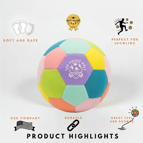 Vista 7 de The House Ball - La pelota de fútbol original suave y segura para interiores, tamaño 4, creada para el interior de tu hogar y patio, sin rozaduras