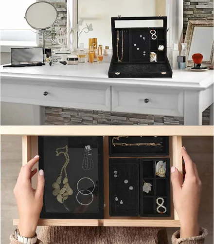Vista 7 de VIEFIN Organizador de joyas organizador de aretes soporte para pulsera estuche de joyería de viaje organizador de collares platos apilables