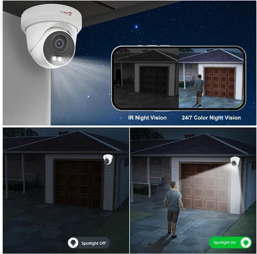 Vista 2 de Anpviz Sistema de cámara de seguridad PoE de 16 canales, 8 cámaras de torreta IP con cable de 5 MP para exteriores, visión nocturna, micrófono