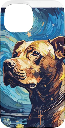Vista 6 de Funda para iPhone 16 Pitbull Starry Night para perro, mamá, perro, papá