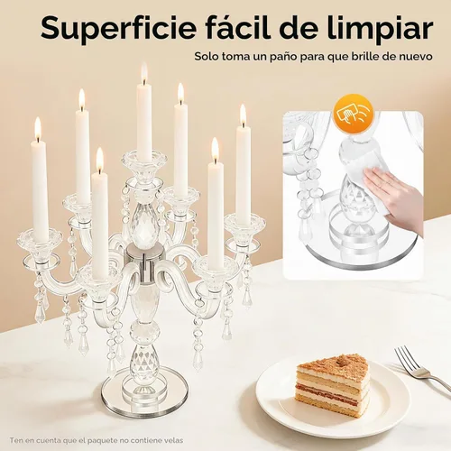 Vista 4 de Portavelas de cristal, candelabro Crystall, centro de mesa moderno de 7 brazos, candelabro cónico de cristal, centro de mesa de boda familiar, 14