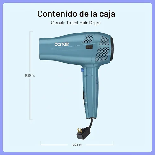 Vista 7 de Secador de pelo iónico Conair de 1875 W con mango plegable y guardacables, Azul