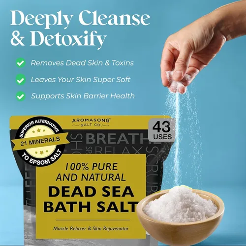 Vista 2 de Aromasong Dead Sea Bath Salt - 100% Pure & Natural Dead Sea Salts for Soaking Coarse Grain 5 LB - Bulk Resealable Pack (Packaging May Vary) Used for