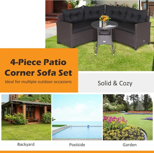 Vista 9 de Tangkula Juego de sofá modular de 4 piezas, media luna para todo tipo de clima, juego de muebles de patio esquineros resistentes con mesa auxiliar