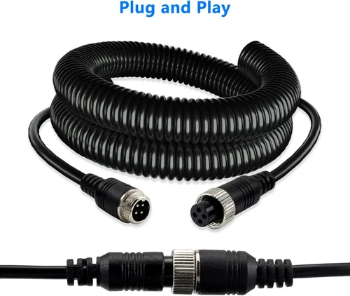 Vista 6 de Cable de cámara de 4 pines con cubierta de tubo de corrugación, cable de extensión de video de aviación de 4 pines, cámara de visión trasera CCTV