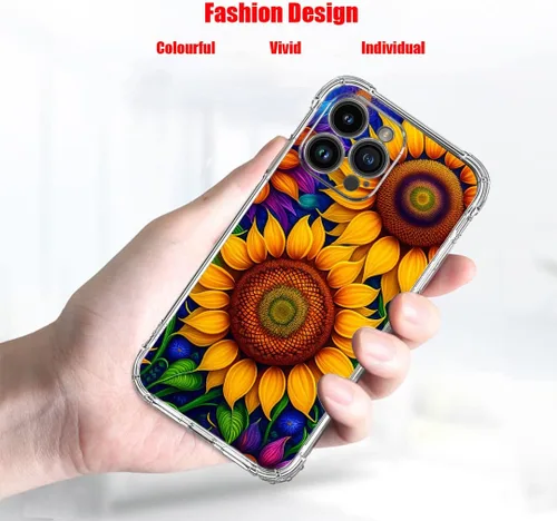 Vista 3 de Funda para iPhone 14 Pro Max, hermosa protección contra caídas de girasoles a prueba de golpes, funda protectora de cuerpo completo resistente a