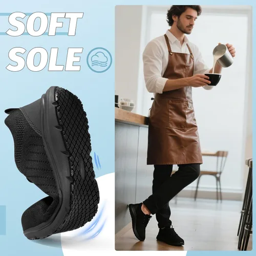 Vista 5 de Zapatos de trabajo antideslizantes para hombres y mujeres, transpirables, ligeros, resistentes al agua, para caminar, cocinero, cocina