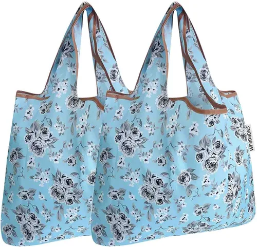 Vista 22 de allydrew Bolsa plegable de nailon para comestibles reutilizable (Set de 2), Ballenas Azules