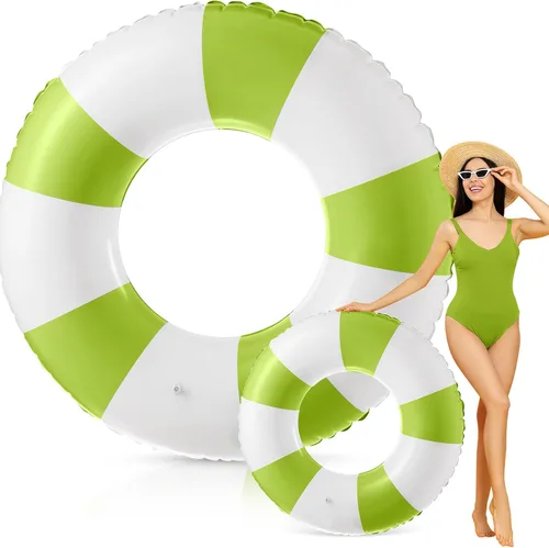 Vista 30 de Foilswirl Flotadores inflables jumbo de 47.24 pulgadas para piscina, anillos de piscina a rayas azules y blancas, tubo inflable para mujeres