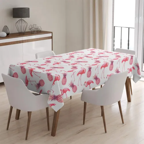 Vista 2 de Q-Beans Mantel decorativo rectangular [Tamaño: 52 x 70 pulgadas], mantel lavable y reutilizable para interiores y exteriores (piñas de flamencos)