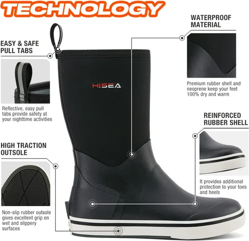 Vista 5 de HISEA Botas de lluvia de goma para hombre, impermeables, para jardín, pesca, exteriores