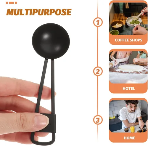 Vista 3 de Luxshiny Juego de 5 cucharas medidoras: Cuchara de diseño anidable para hornear, cocinar, café e ingredientes líquidos - Negro