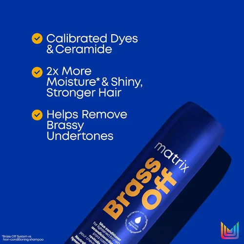 Vista 4 de Matrix Acondicionador Brass Off Blue – Tonifica y elimina los matices de naranja cobrizo, acondicionador pigmentado para cabello teñido y morenas