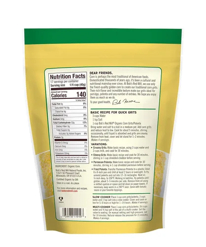 Vista 2 de Bob's Red Mill Sémola de Maíz Orgánica / Polenta, 24 oz (Paquete de 1) - Vegano, Kosher