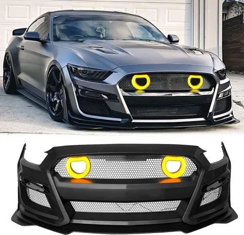 Vista 8 de FREEMOTOR802 Defensa delantera para Ford Mustang 2015-2017, estilo GT500. Kit de conversión de cubierta completa de defensa delantera en negro
