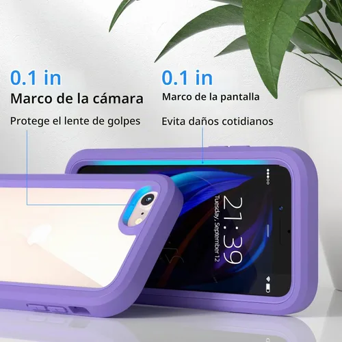 Vista 6 de WXR Funda para iPhone SE 2022/2020, iPhone 8/7/6S/6, parachoques de silicona suave y parte trasera e interior de policarbonato duro transparente